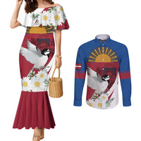 Personalized Latvia Couples Matching Mermaid Dress and Long Sleeve Button Shirt White Wagtail Dievs Sveti Latviju