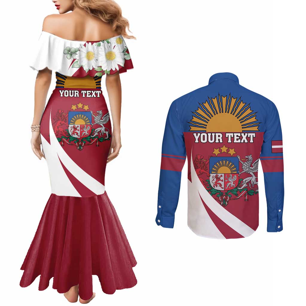 Personalized Latvia Couples Matching Mermaid Dress and Long Sleeve Button Shirt White Wagtail Dievs Sveti Latviju