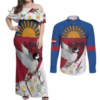 Personalized Latvia Couples Matching Off Shoulder Maxi Dress and Long Sleeve Button Shirt White Wagtail Dievs Sveti Latviju