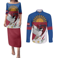 Personalized Latvia Couples Matching Puletasi and Long Sleeve Button Shirt White Wagtail Dievs Sveti Latviju