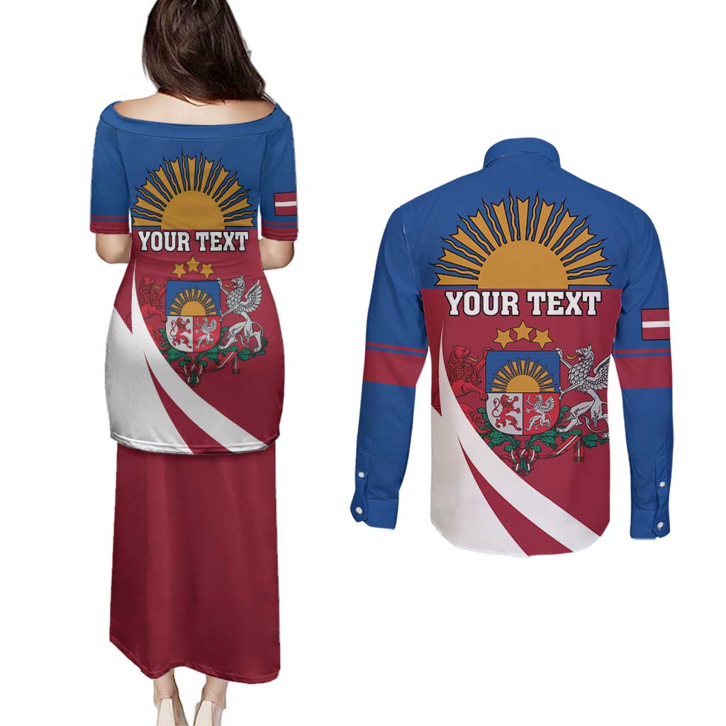 Personalized Latvia Couples Matching Puletasi and Long Sleeve Button Shirt White Wagtail Dievs Sveti Latviju