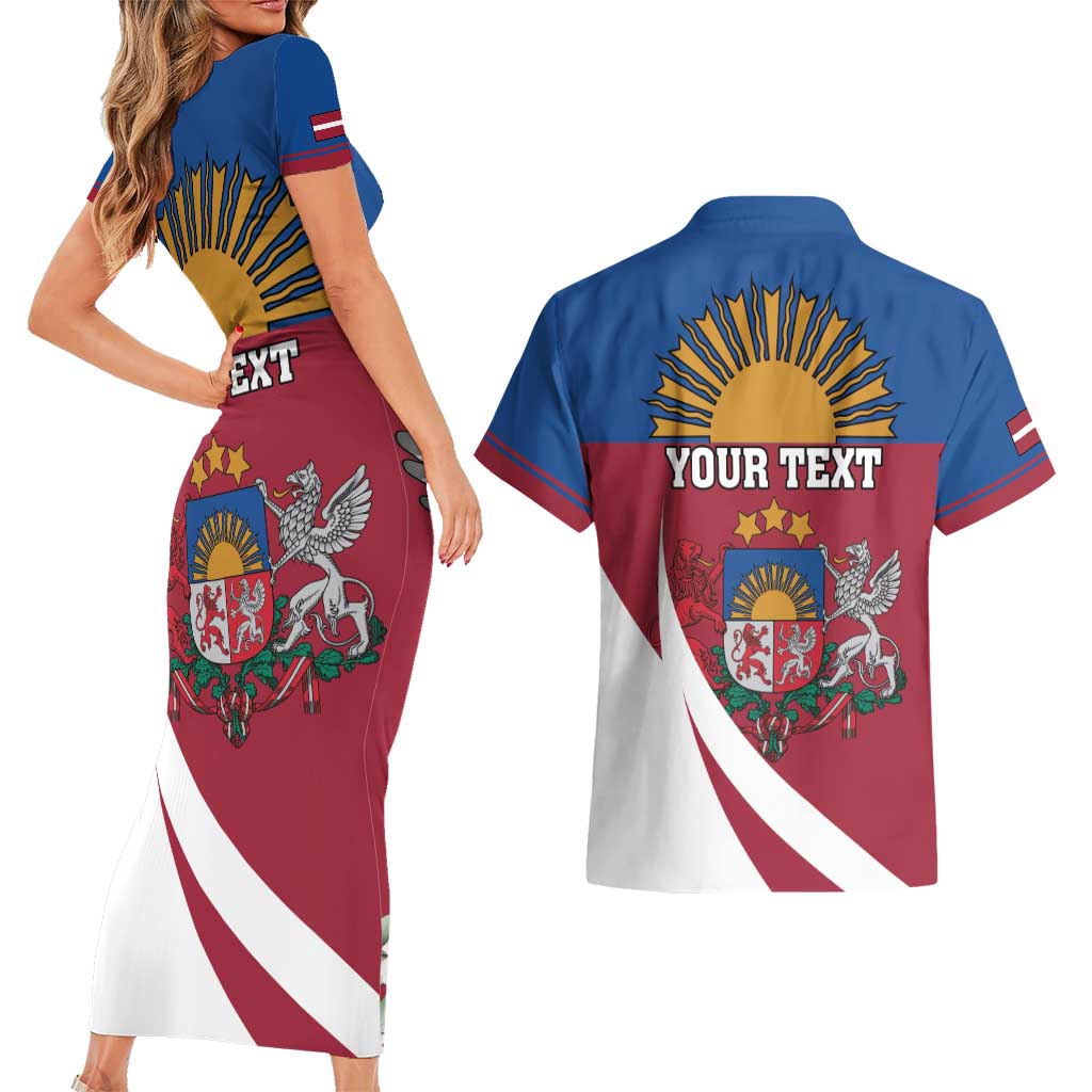 Personalized Latvia Couples Matching Short Sleeve Bodycon Dress and Hawaiian Shirt White Wagtail Dievs Sveti Latviju