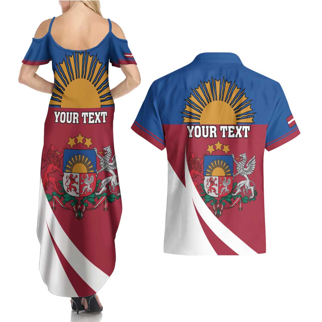 Personalized Latvia Couples Matching Summer Maxi Dress and Hawaiian Shirt White Wagtail Dievs Sveti Latviju
