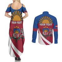 Personalized Latvia Couples Matching Summer Maxi Dress and Long Sleeve Button Shirt White Wagtail Dievs Sveti Latviju