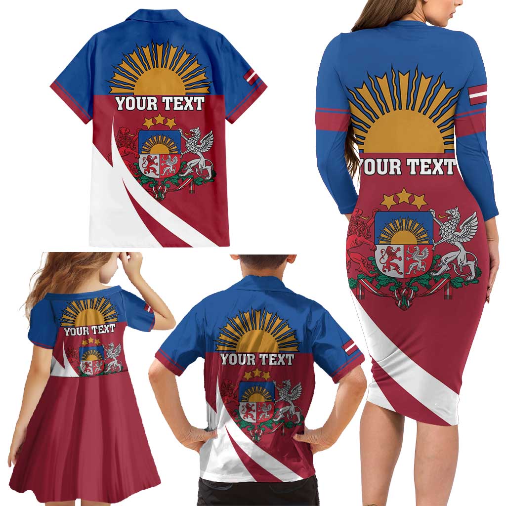 Personalized Latvia Family Matching Long Sleeve Bodycon Dress and Hawaiian Shirt White Wagtail Dievs Sveti Latviju