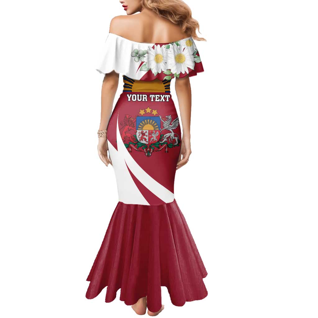 Personalized Latvia Family Matching Mermaid Dress and Hawaiian Shirt White Wagtail Dievs Sveti Latviju