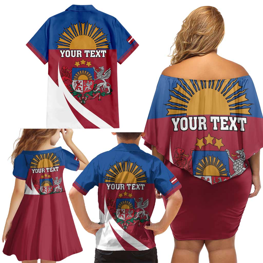 Personalized Latvia Family Matching Off Shoulder Short Dress and Hawaiian Shirt White Wagtail Dievs Sveti Latviju