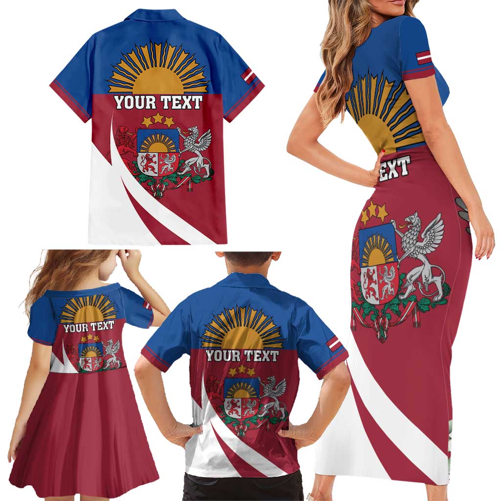 Personalized Latvia Family Matching Short Sleeve Bodycon Dress and Hawaiian Shirt White Wagtail Dievs Sveti Latviju