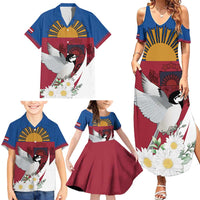 Personalized Latvia Family Matching Summer Maxi Dress and Hawaiian Shirt White Wagtail Dievs Sveti Latviju