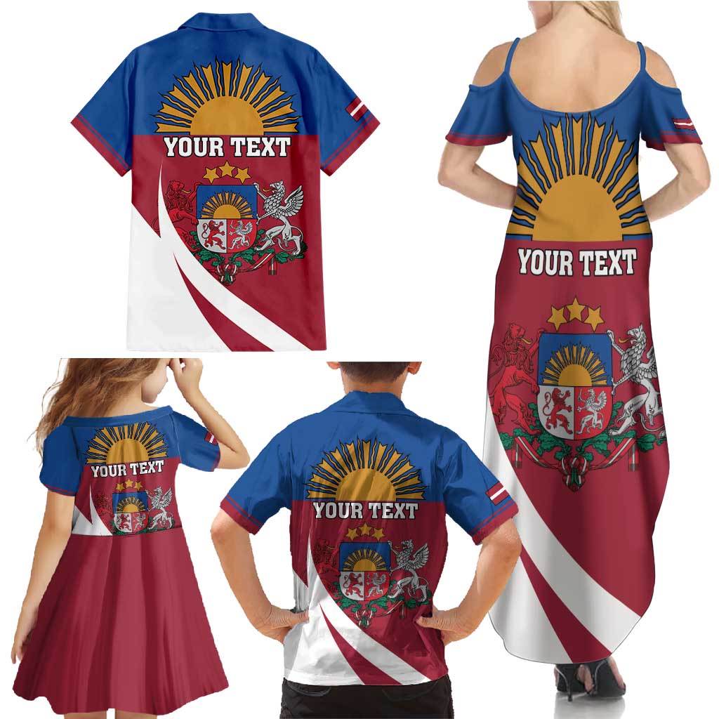 Personalized Latvia Family Matching Summer Maxi Dress and Hawaiian Shirt White Wagtail Dievs Sveti Latviju