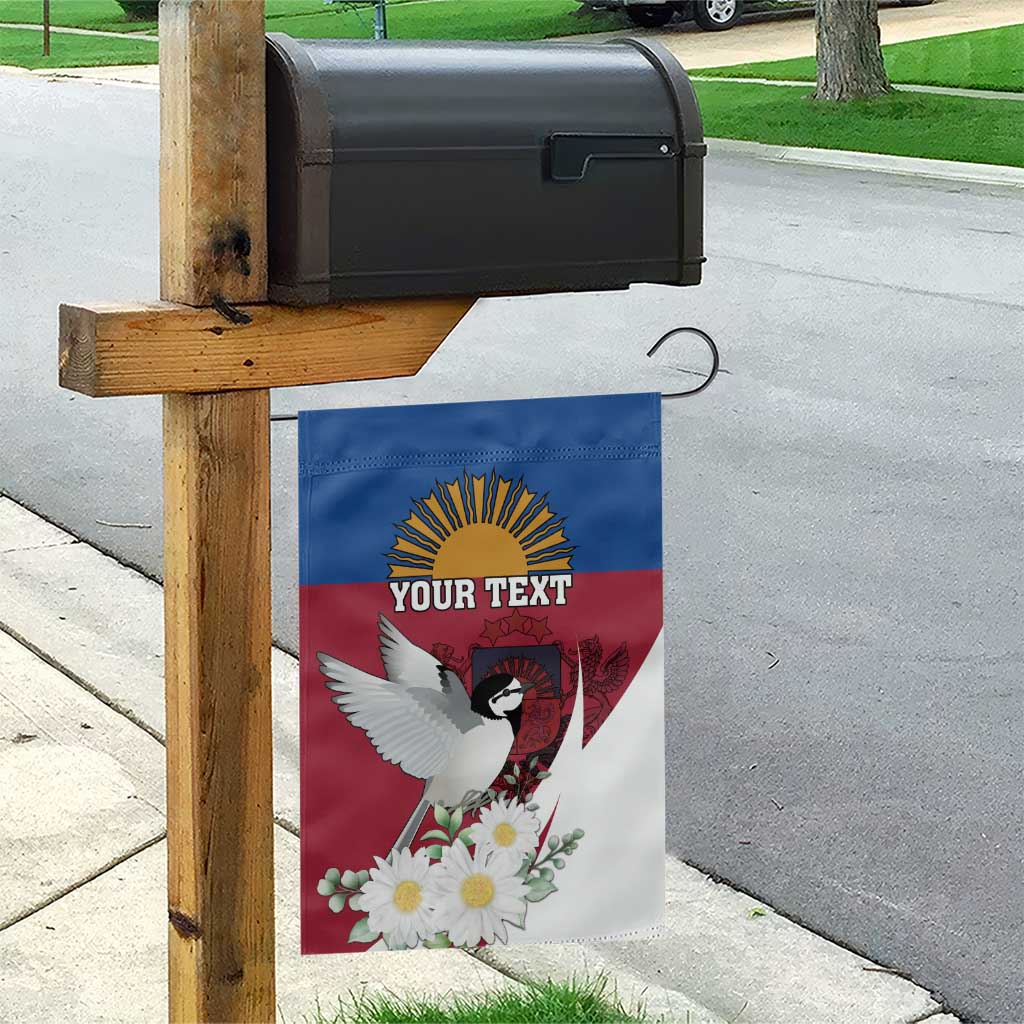 Personalized Latvia Garden Flag White Wagtail Dievs Sveti Latviju