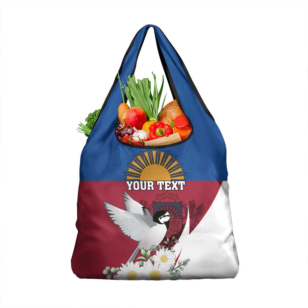 Personalized Latvia Grocery Bag White Wagtail Dievs Sveti Latviju
