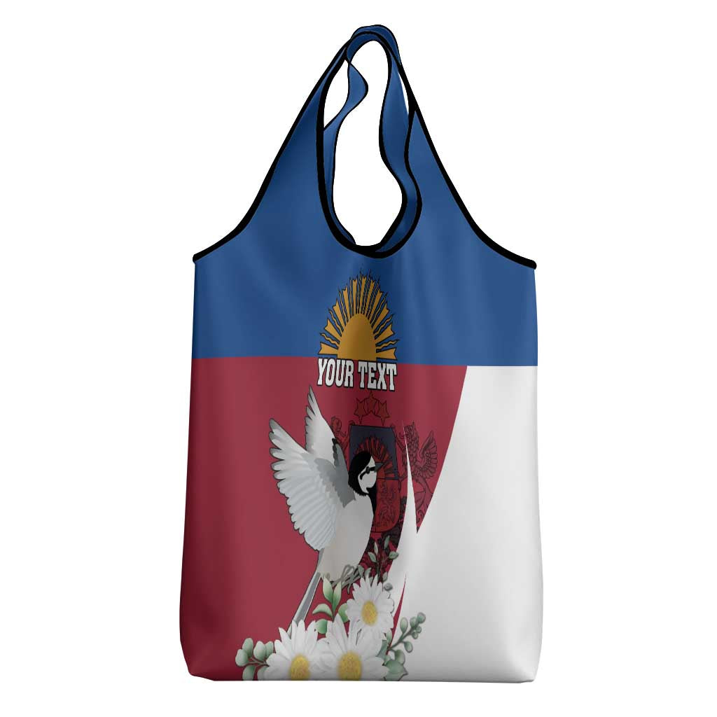 Personalized Latvia Grocery Bag White Wagtail Dievs Sveti Latviju