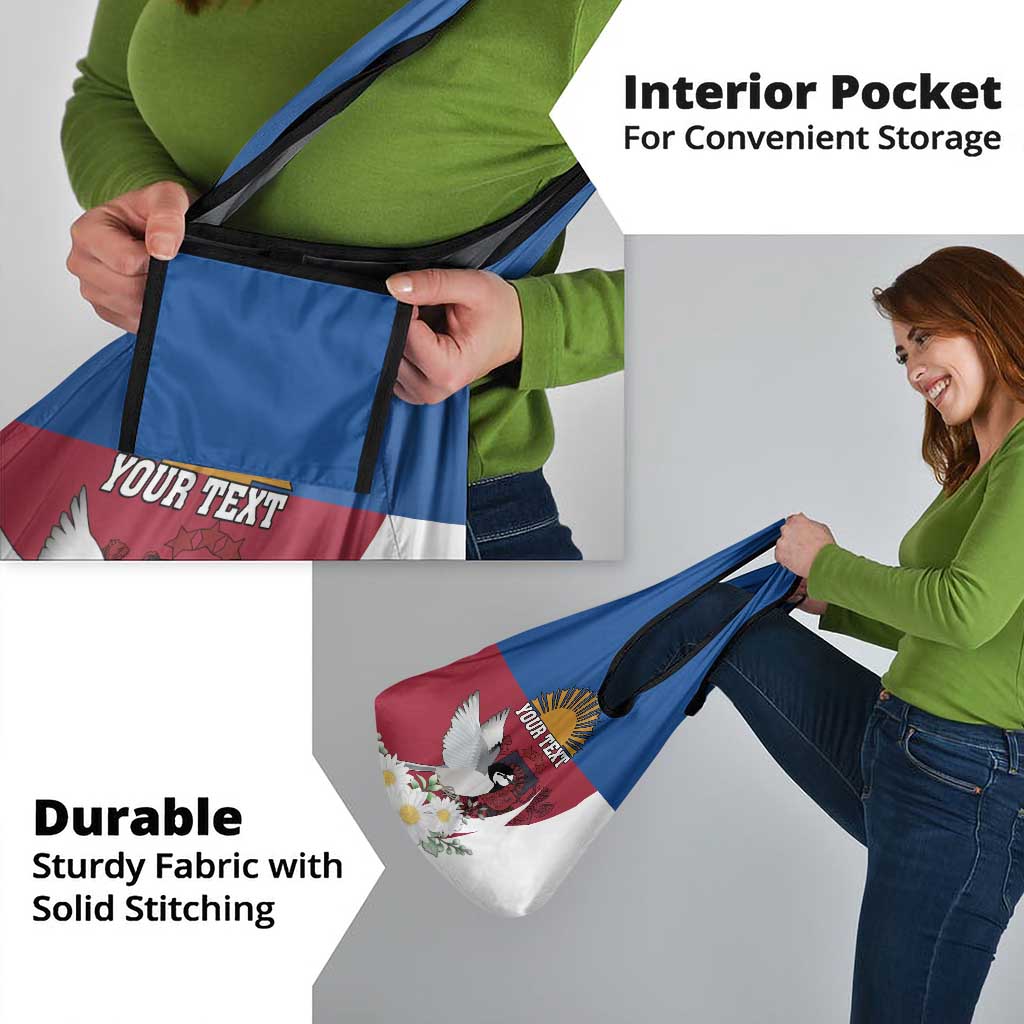 Personalized Latvia Grocery Bag White Wagtail Dievs Sveti Latviju