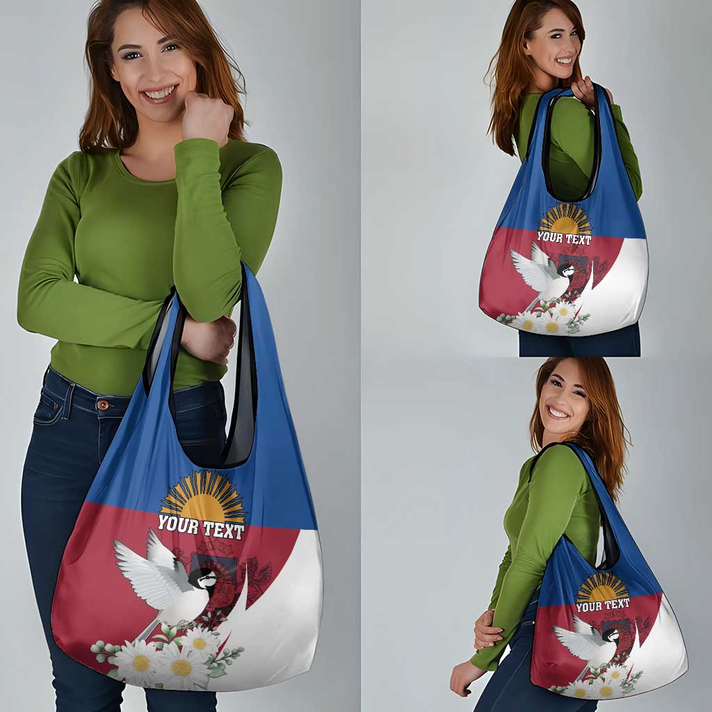 Personalized Latvia Grocery Bag White Wagtail Dievs Sveti Latviju