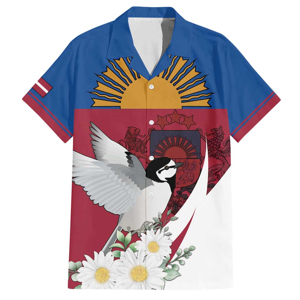 Personalized Latvia Hawaiian Shirt White Wagtail Dievs Sveti Latviju