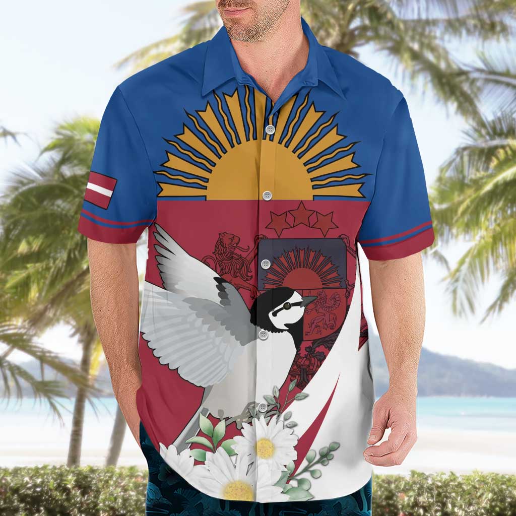 Personalized Latvia Hawaiian Shirt White Wagtail Dievs Sveti Latviju