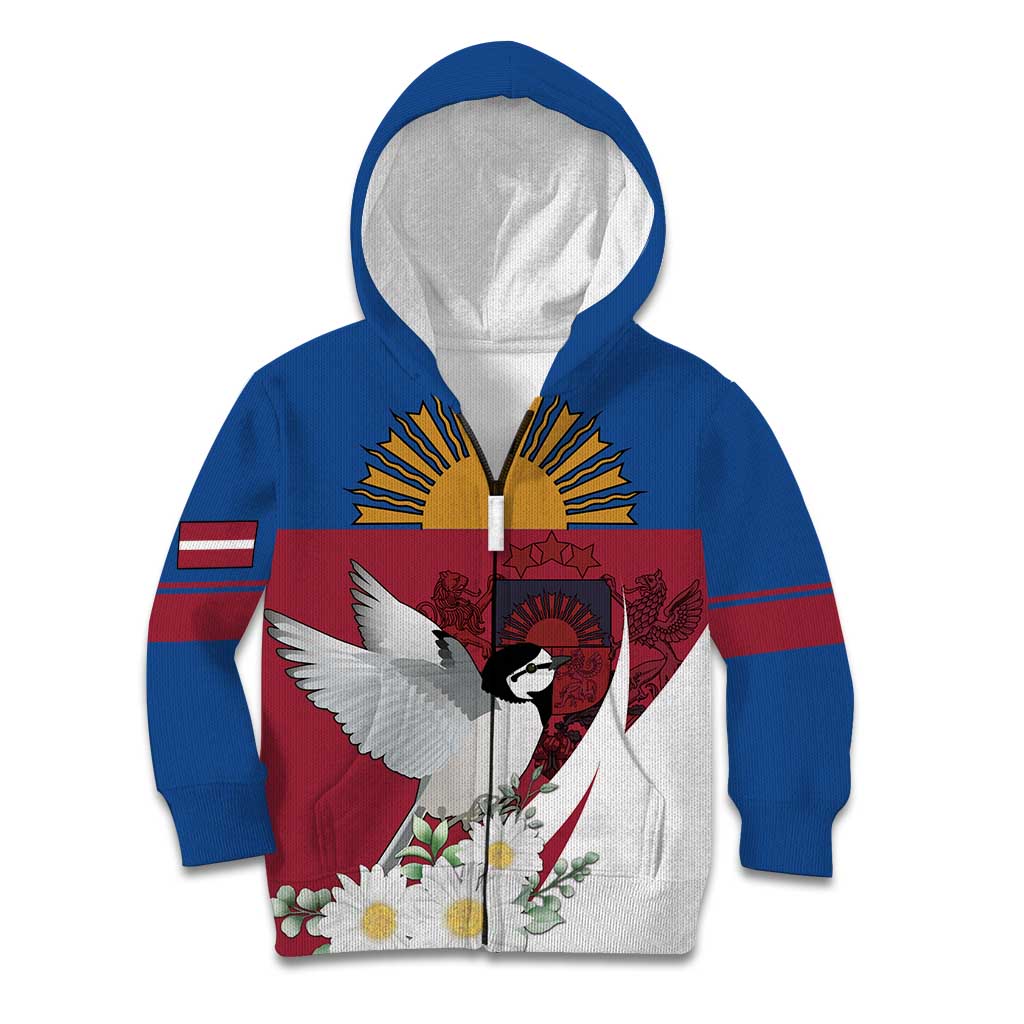 Personalized Latvia Kid Hoodie White Wagtail Dievs Sveti Latviju