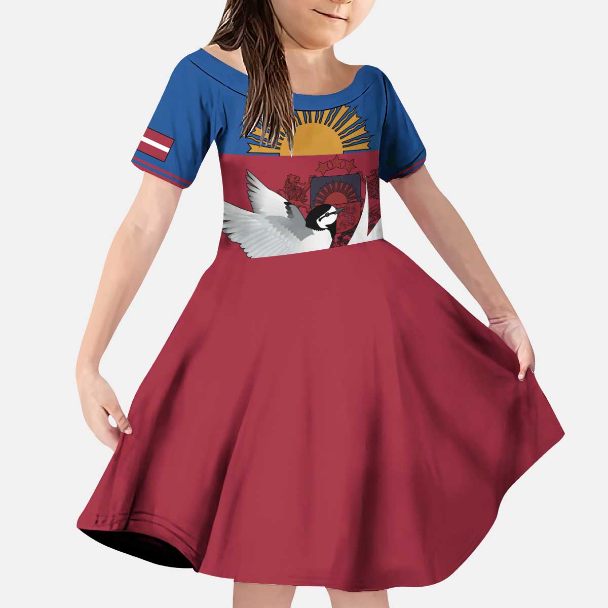 Personalized Latvia Kid Short Sleeve Dress White Wagtail Dievs Sveti Latviju