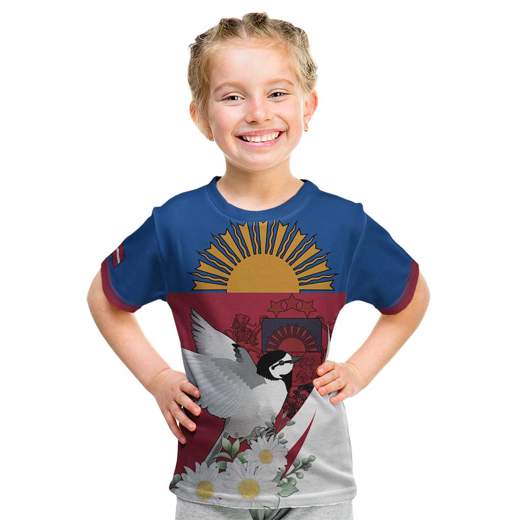 Personalized Latvia Kid T Shirt White Wagtail Dievs Sveti Latviju
