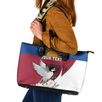 Personalized Latvia Leather Tote Bag White Wagtail Dievs Sveti Latviju