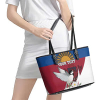 Personalized Latvia Leather Tote Bag White Wagtail Dievs Sveti Latviju