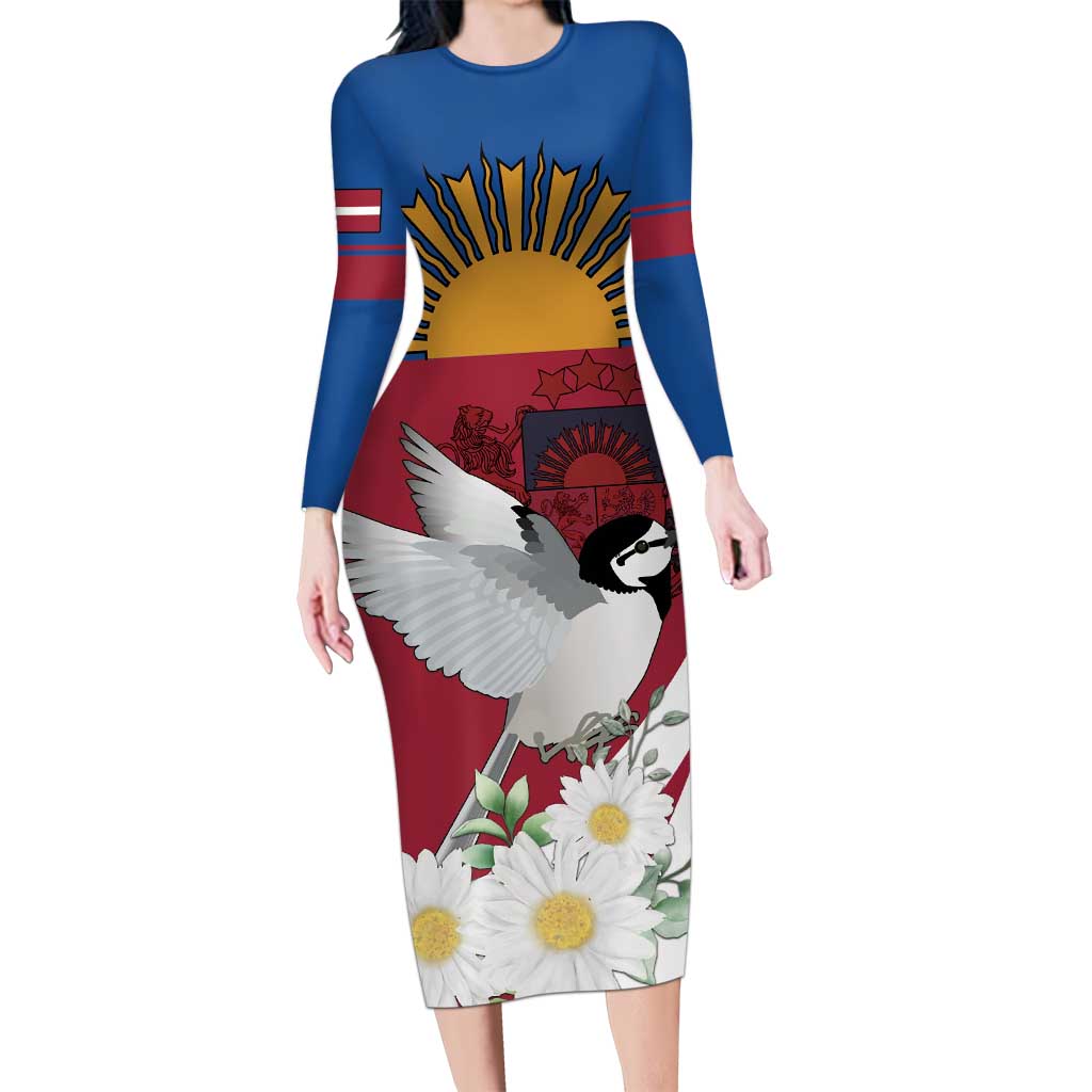 Personalized Latvia Long Sleeve Bodycon Dress White Wagtail Dievs Sveti Latviju