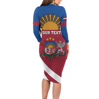 Personalized Latvia Long Sleeve Bodycon Dress White Wagtail Dievs Sveti Latviju