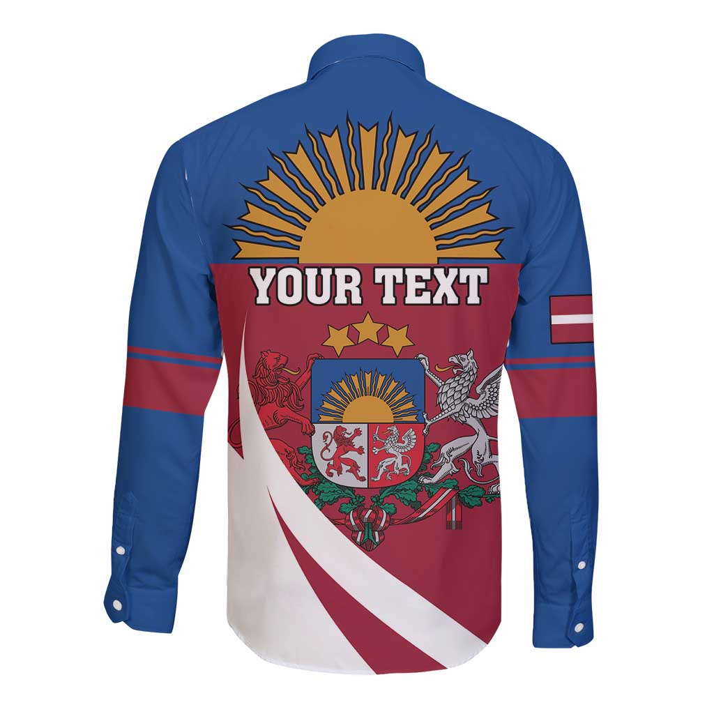 Personalized Latvia Long Sleeve Button Shirt White Wagtail Dievs Sveti Latviju