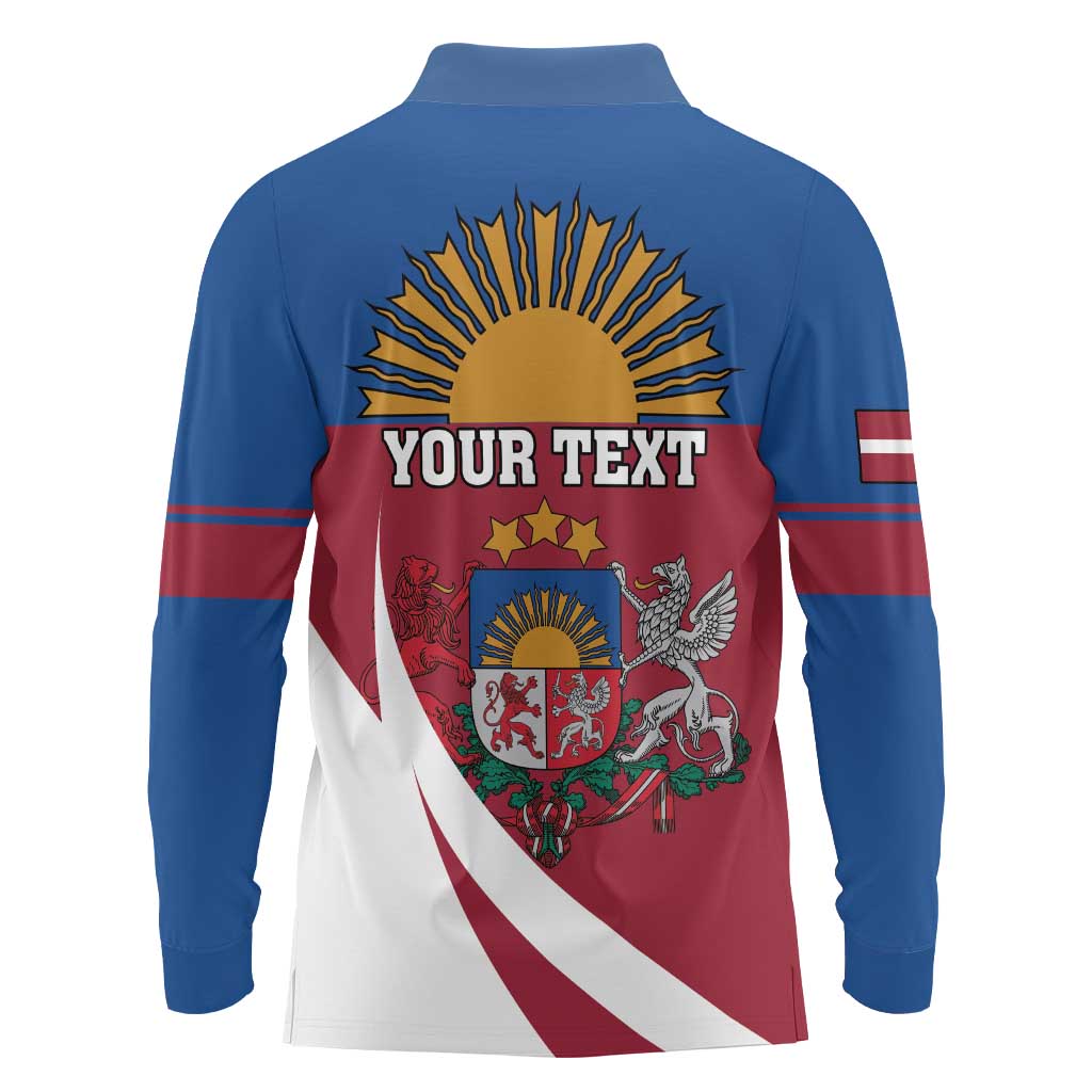 Personalized Latvia Long Sleeve Polo Shirt White Wagtail Dievs Sveti Latviju