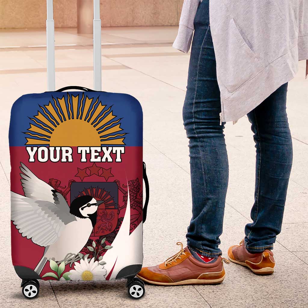 Personalized Latvia Luggage Cover White Wagtail Dievs Sveti Latviju