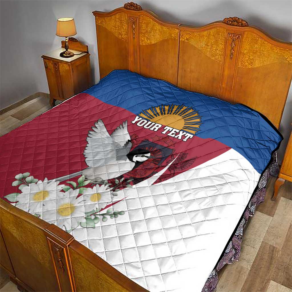 Personalized Latvia Quilt White Wagtail Dievs Sveti Latviju