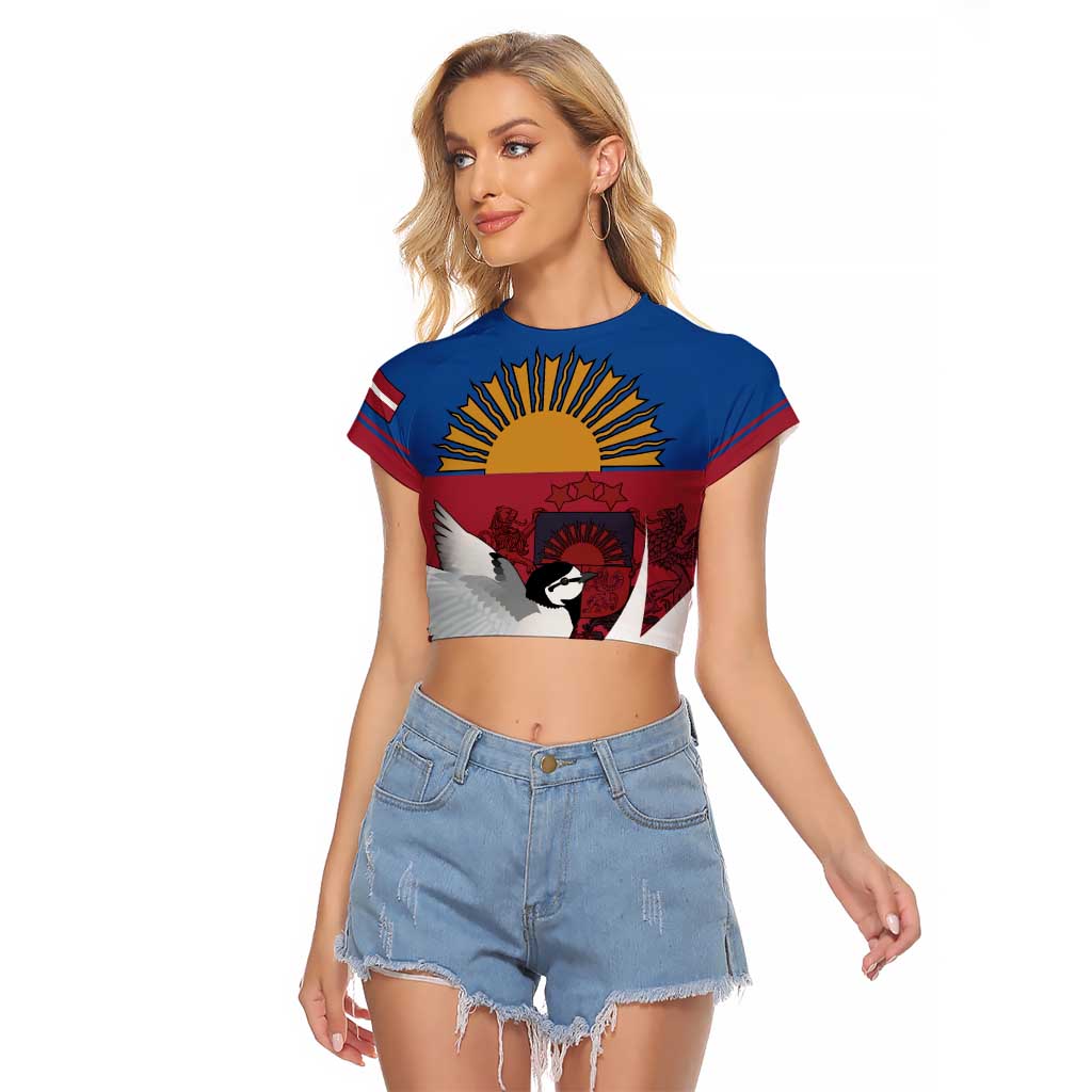 Personalized Latvia Raglan Cropped T Shirt White Wagtail Dievs Sveti Latviju