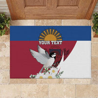 Personalized Latvia Rubber Doormat White Wagtail Dievs Sveti Latviju