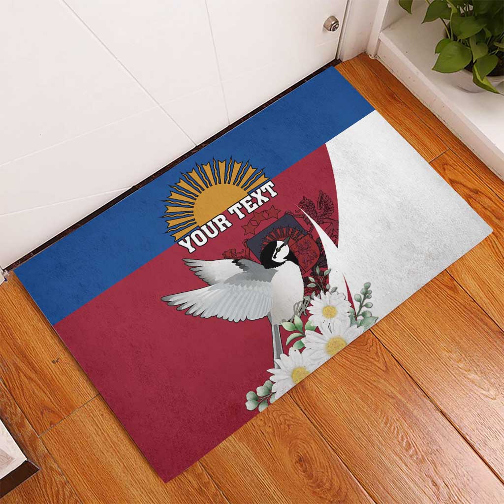 Personalized Latvia Rubber Doormat White Wagtail Dievs Sveti Latviju