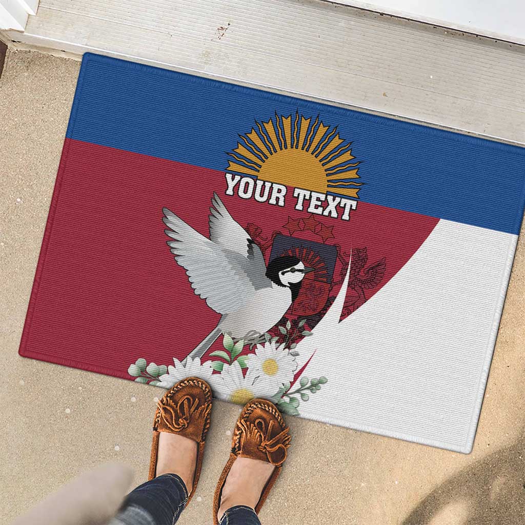 Personalized Latvia Rubber Doormat White Wagtail Dievs Sveti Latviju