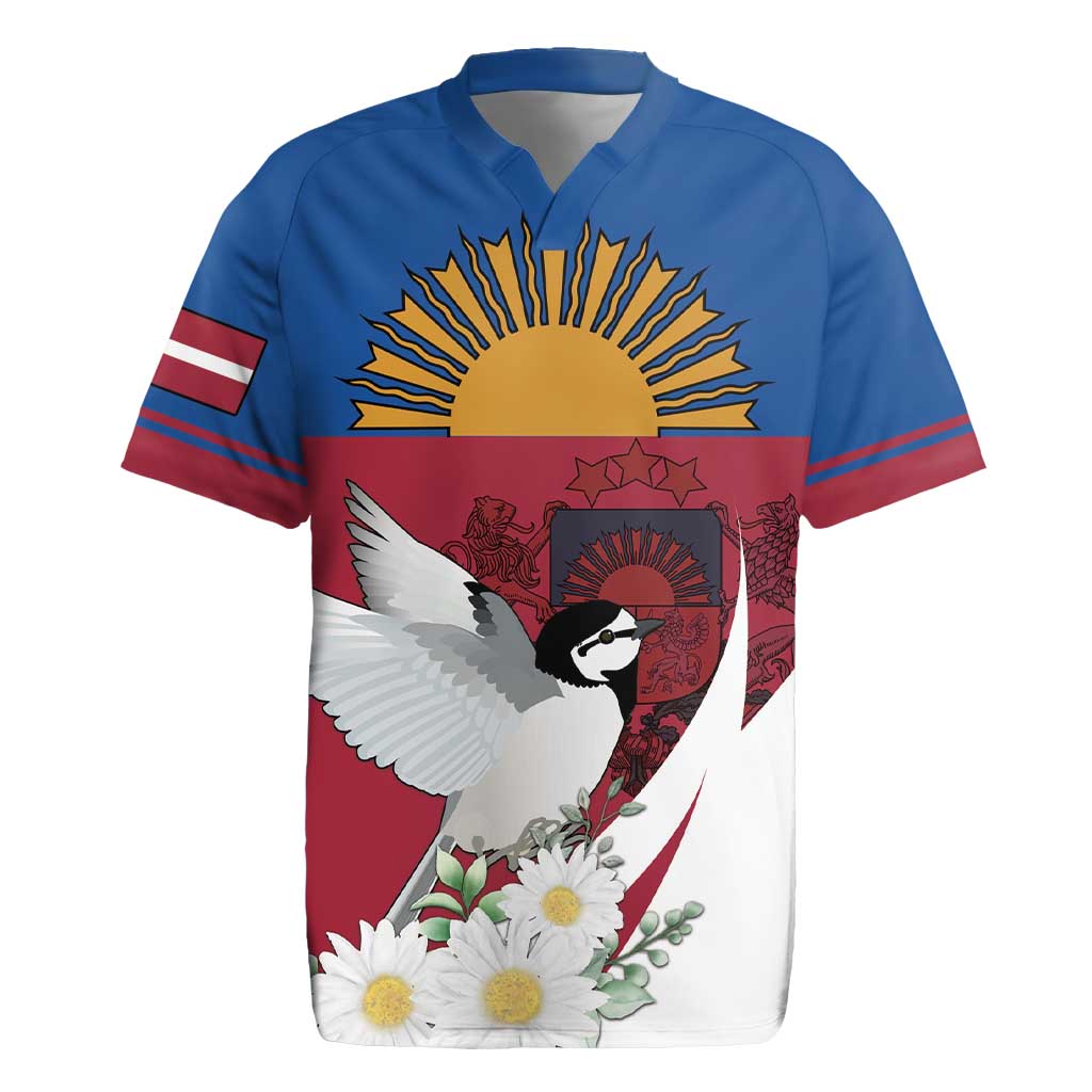 Personalized Latvia Rugby Jersey White Wagtail Dievs Sveti Latviju