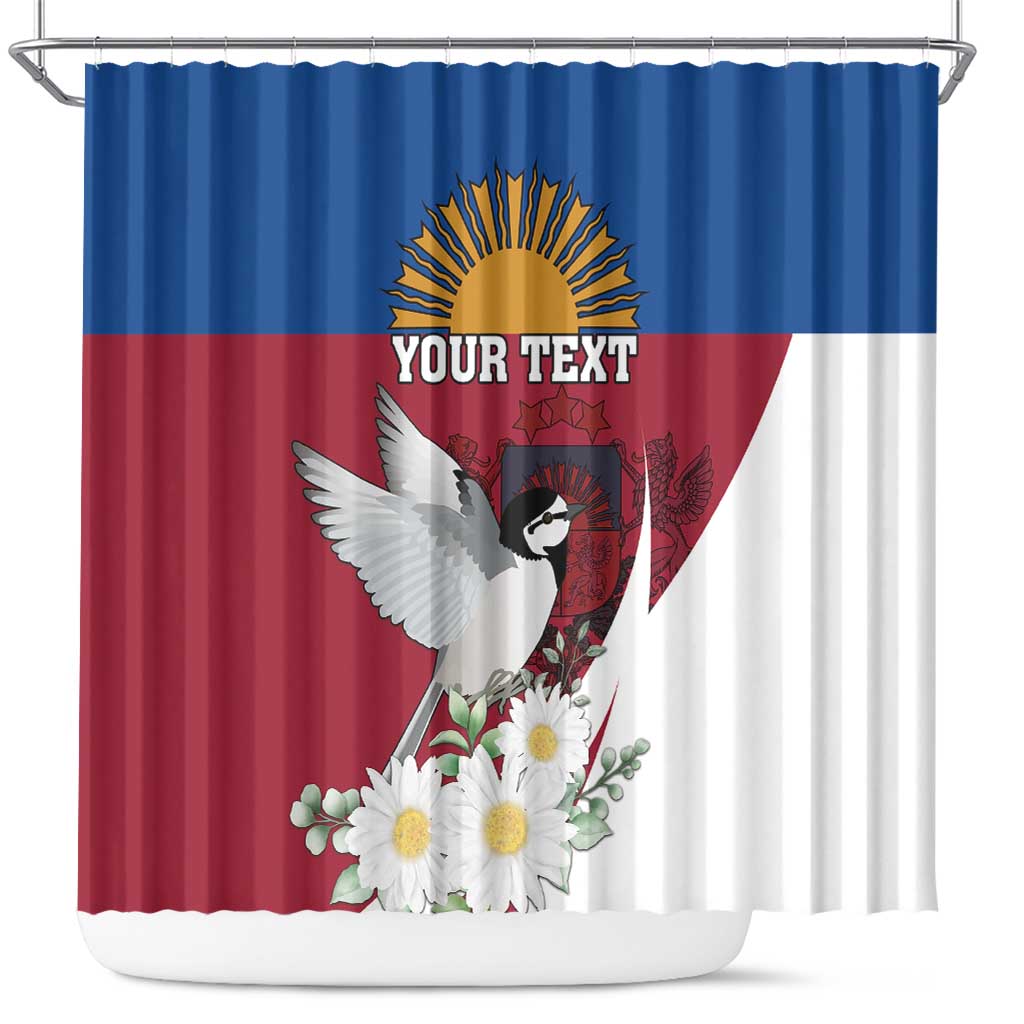 Personalized Latvia Shower Curtain White Wagtail Dievs Sveti Latviju