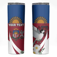 Personalized Latvia Skinny Tumbler White Wagtail Dievs Sveti Latviju