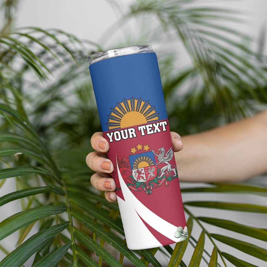 Personalized Latvia Skinny Tumbler White Wagtail Dievs Sveti Latviju