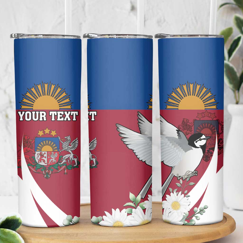Personalized Latvia Skinny Tumbler White Wagtail Dievs Sveti Latviju
