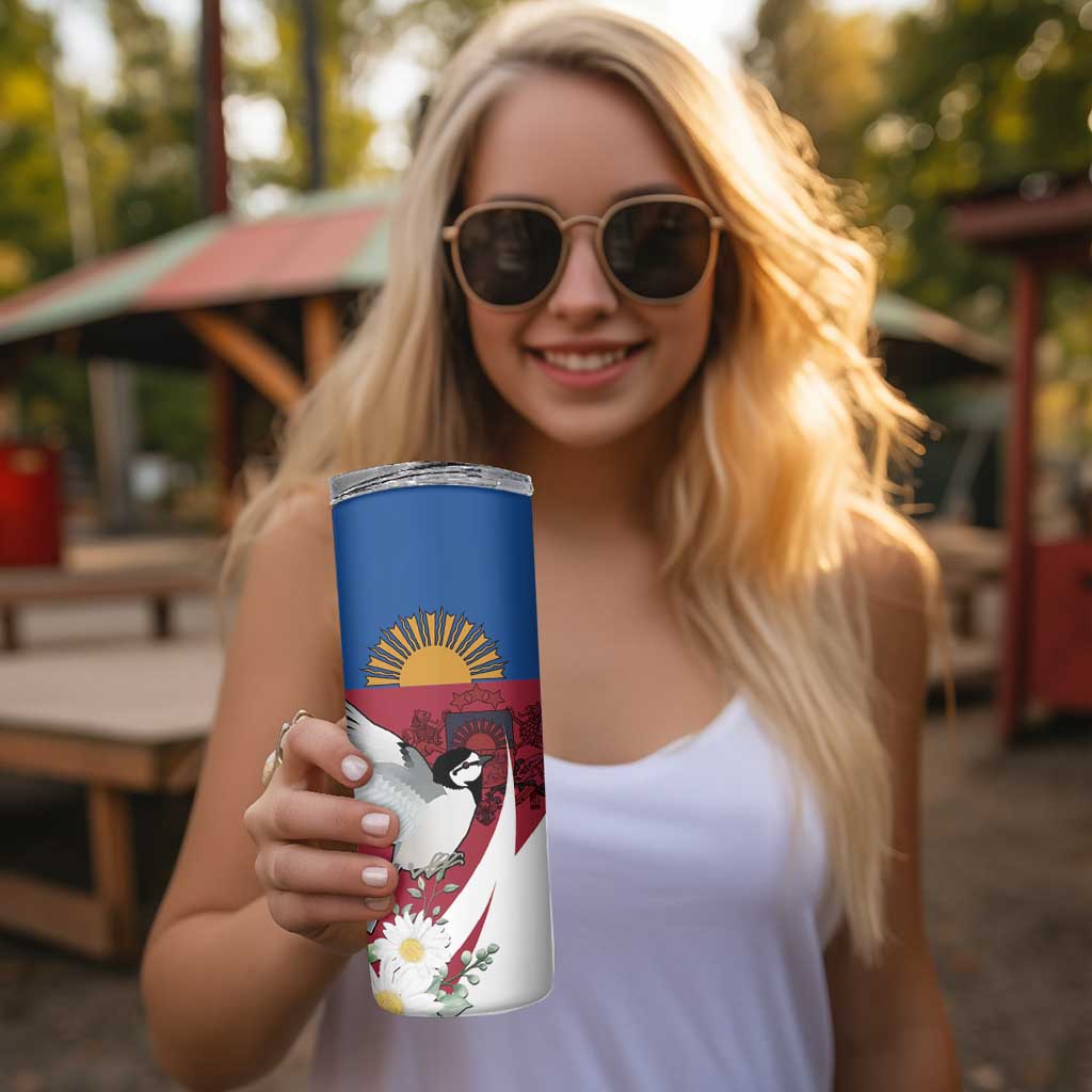 Personalized Latvia Skinny Tumbler White Wagtail Dievs Sveti Latviju