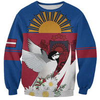 Personalized Latvia Sweatshirt White Wagtail Dievs Sveti Latviju