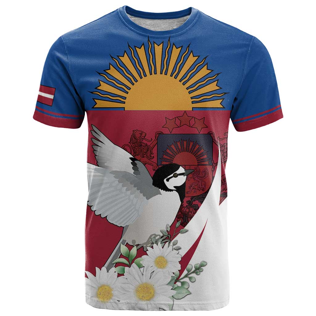 Personalized Latvia T Shirt White Wagtail Dievs Sveti Latviju