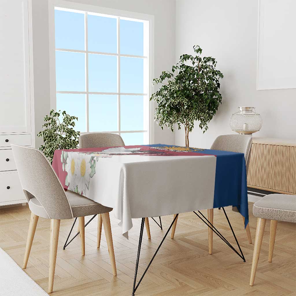 Personalized Latvia Tablecloth White Wagtail Dievs Sveti Latviju