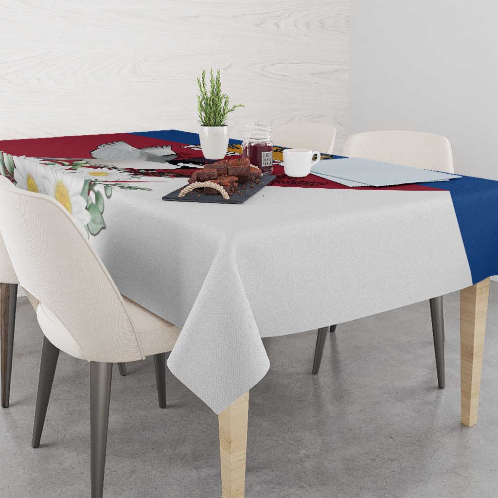 Personalized Latvia Tablecloth White Wagtail Dievs Sveti Latviju