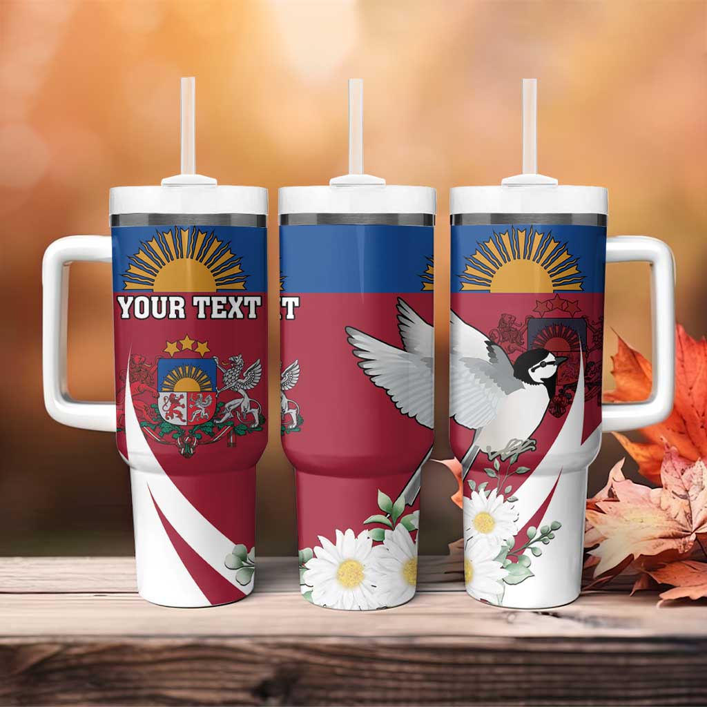 Personalized Latvia Tumbler With Handle White Wagtail Dievs Sveti Latviju