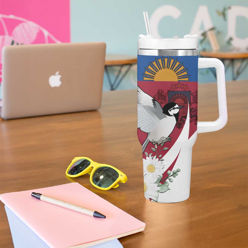 Personalized Latvia Tumbler With Handle White Wagtail Dievs Sveti Latviju
