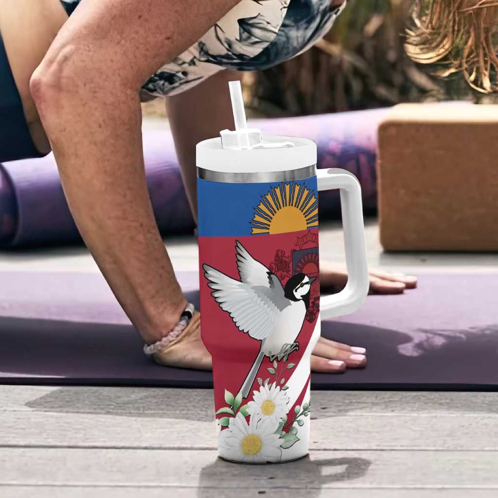 Personalized Latvia Tumbler With Handle White Wagtail Dievs Sveti Latviju