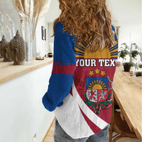 Personalized Latvia Women Casual Shirt White Wagtail Dievs Sveti Latviju